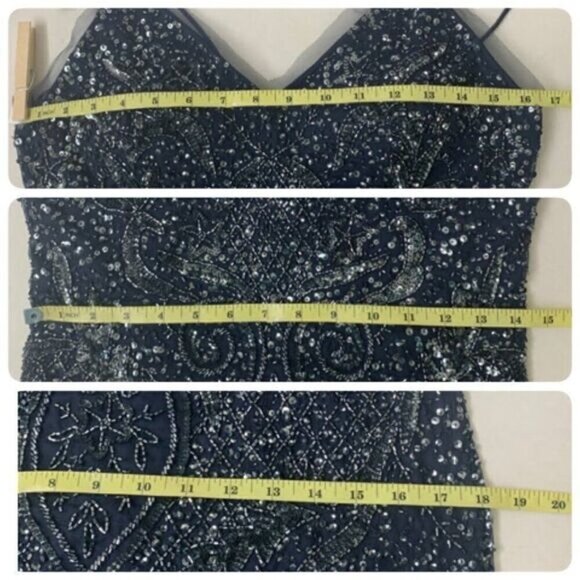 Aidan Mattox Deco Beaded Column Black-Tie Formal Gown Size 10 in Twilight Navy - Picture 12 of 13